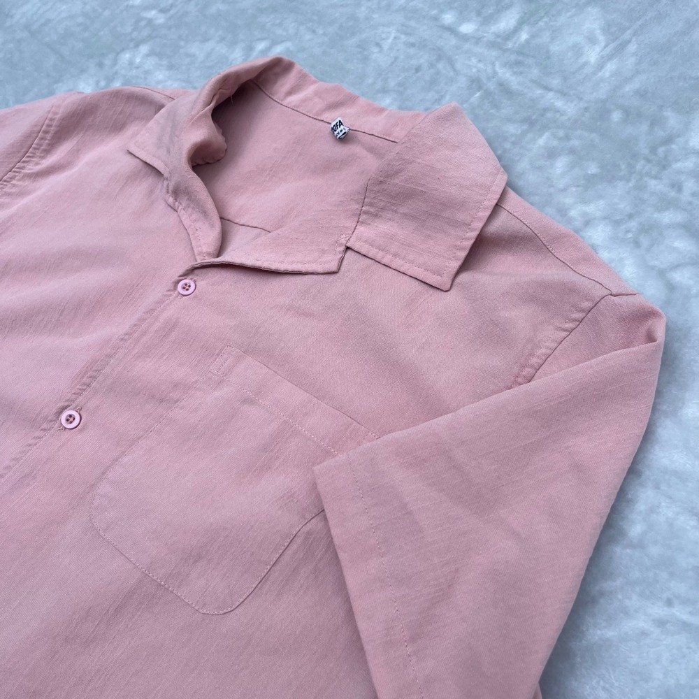 OOFANDY Mens Dusty Pink Camp Collar Short Sleeve Button Up Shirt Large